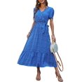 thumbnail image 1 of Vestido PRETTYGARDEN Azul Floral Cruzado con Cinturón y Escote en V - M, 1 of 8
