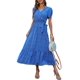 thumbnail image 1 of Vestido PRETTYGARDEN Azul Floral Cruzado con Cinturón y Escote en V - M, 1 of 8