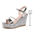 thumbnail image 6 of Rokment Women's Glitter Rhinestones Platform Wedge Dressy Sandals Ladies Metallic Vintage Casual Leather Open Toe Chunky Extra High Heels Dress Summer Shoes for Bride Wedding Silver Size 6, 6 of 6