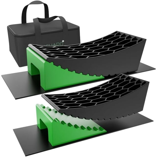 Camper Levelers, Up to 35,000 lbs RV Camper Leveling Kit with Curved Levelers and Wheel Chocks, Offers Gradual Height Changes Instead of Block Height Increments, Comes with Anti-Slip Mats