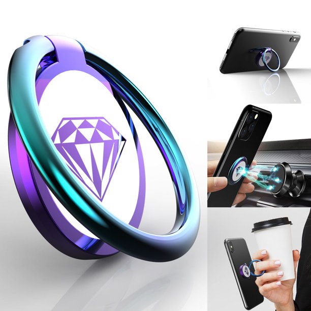 Phone Ring Grip Finger Kickstand, 360° Rotation [Shiny Colorful Diamond] Metal Phone Ring Holder