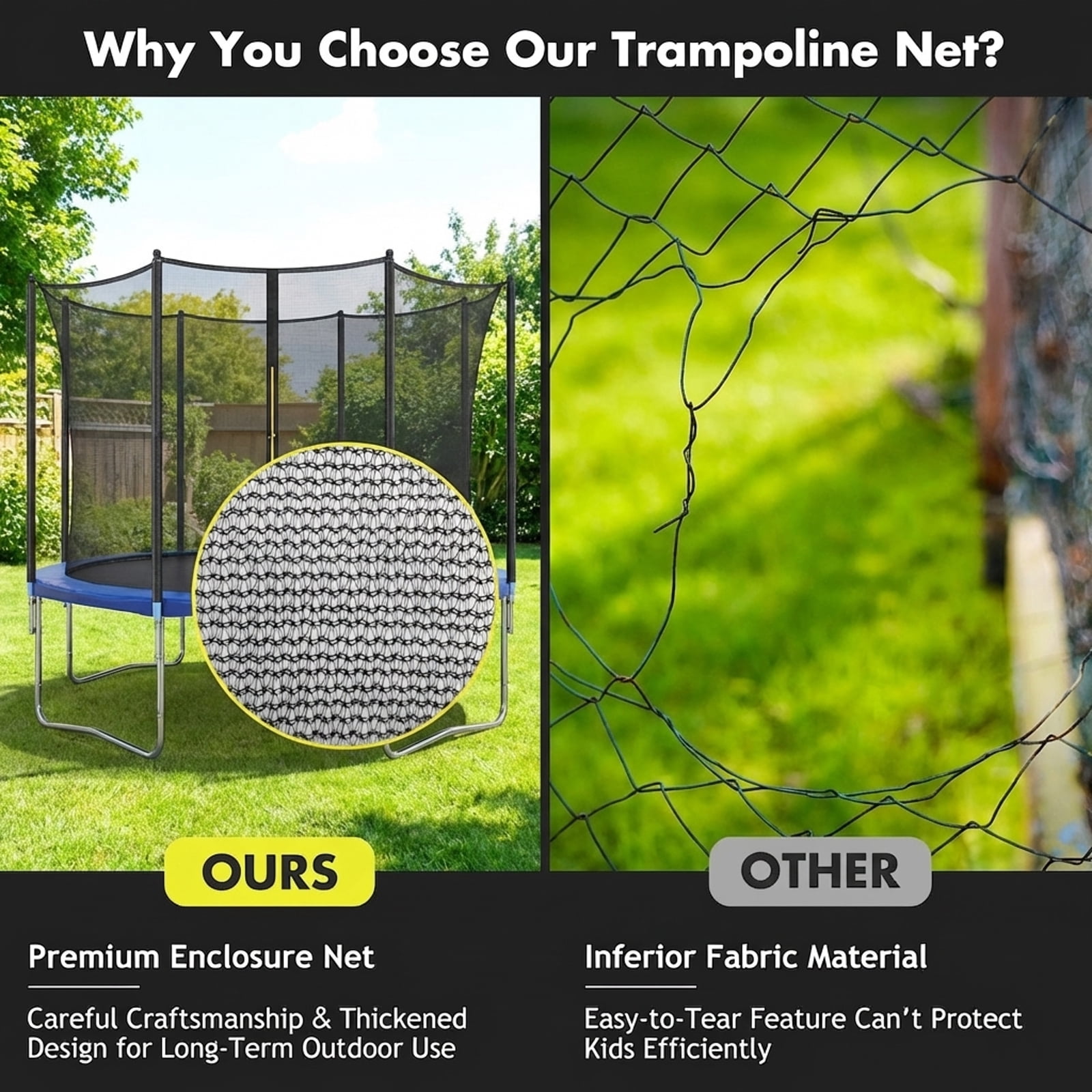 Redsmile 15/16 Feet Trampoline Replacement Safety Net-16 ft - Premium PE Safety Enclosure for Kids Outdoor Play