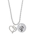 thumbnail image 1 of Delight Jewelry Silvertone Heart Outline with diagonal Cross Silvertone Script Initial Disc - P - Charm Necklace, 20"+3", 1 of 4