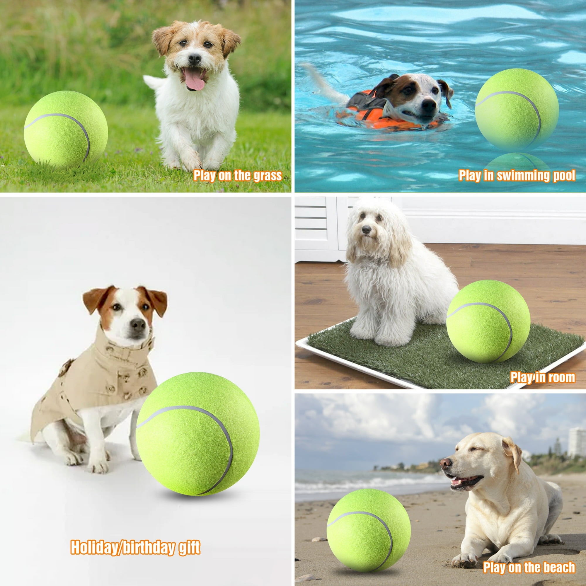 "SkyAuks Large Tough Chew Training Interactive Tennis Ball for Dogs, 9.5"" Rubber Durable Dog Toy"