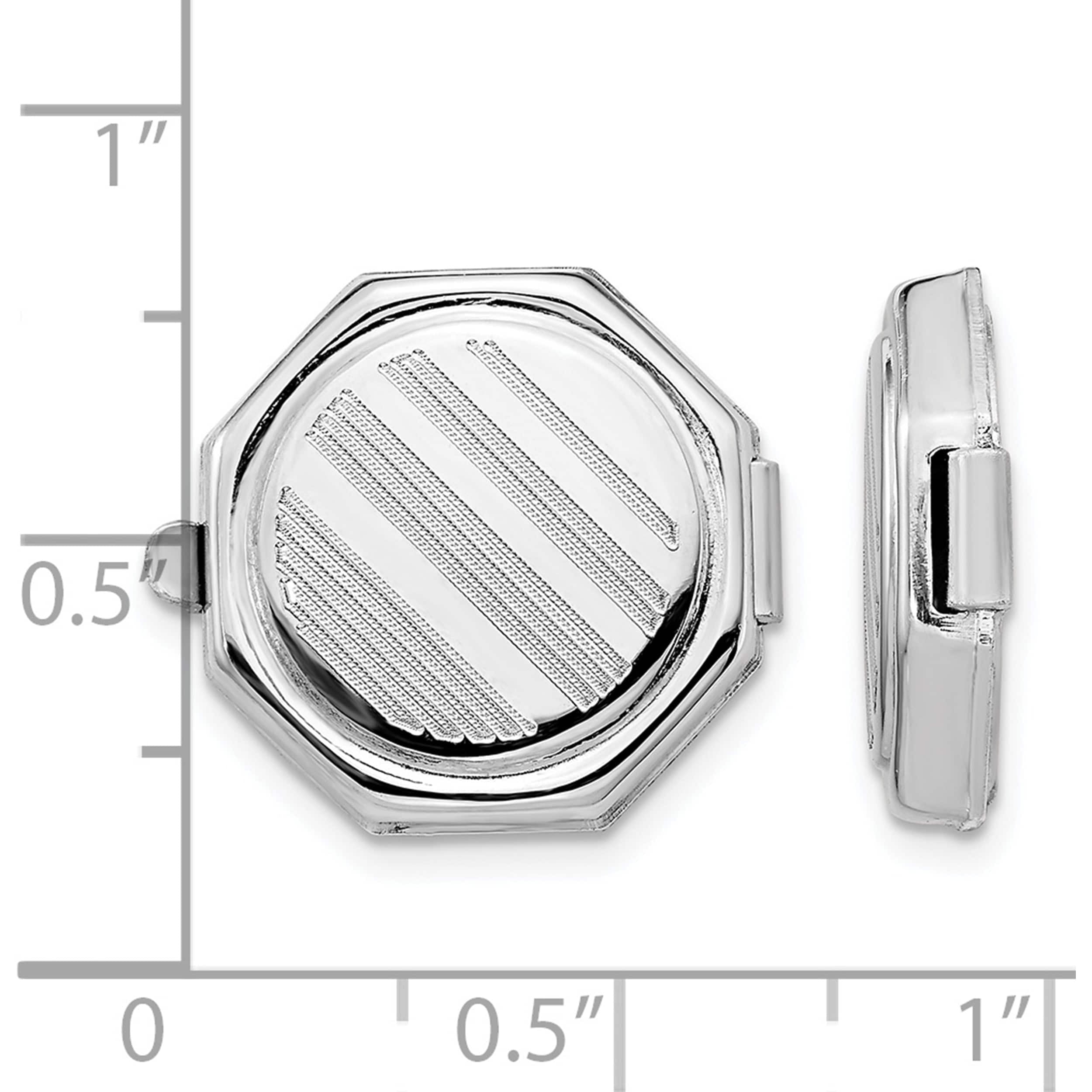 Sterling Silver Rhodium-Plated Set/2 Octagon Button Covers (17.5 X 16.5) Made In Italy qq614
