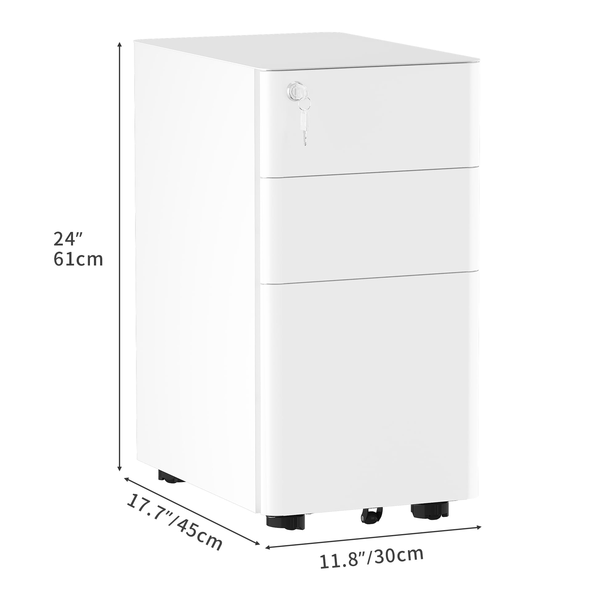 Uforic 3-Drawer Metal Office Filing Cabinet, Compact Portable and Secure File Storage Solution with Keys, Pre-Assembled for A4, Letter, and Legal Documents (White)