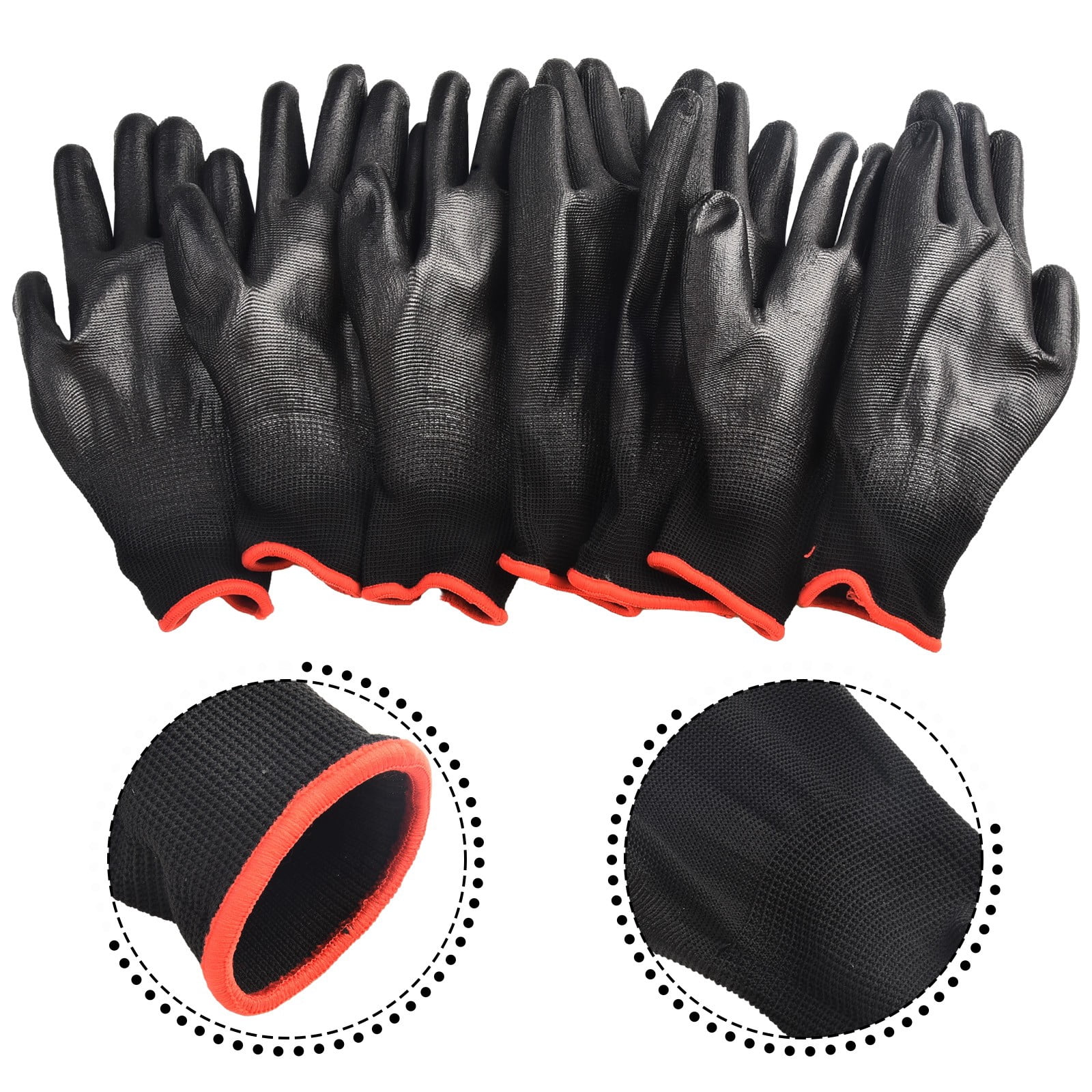 12 Pcs Safety Working Gloves Black Pu Nylon Cotton Glove Industrial Protective Work Gloves NMSafety Brand Supplier 12 Pairs