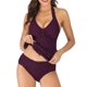 thumbnail image 1 of Acyse Womens Bikinis for Summer Clearance Juniors Fashion Cute Hanging Neck V-neck Open Back Top Pants Split Swimwear Set, 1 of 4