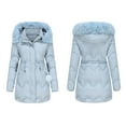 thumbnail image 3 of dazeni Women's Winter Parka Jackets Quilted Padded Warm Hooded Puffer with Drawstring Mid- Length Coat Faux Fur Trim Removable Hood, 3 of 6