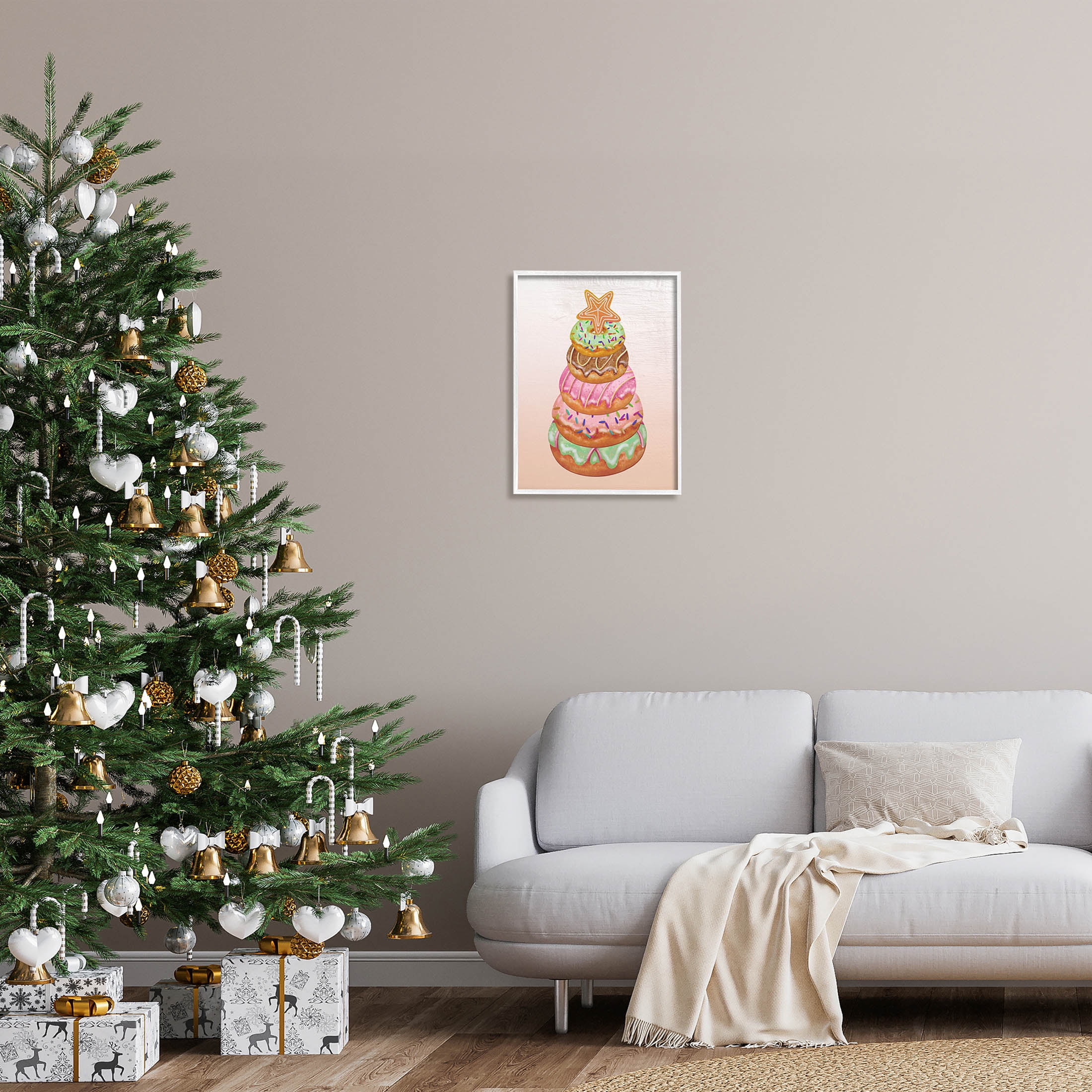 Seasonal Sweets Stacked Donuts Holiday Graphic Art White Framed Art Print Wall Art