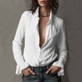 thumbnail image 1 of TaTaai Women's Loose Solid Color Lapel Long Sleeve Vintage Shirts Button Ruffle Cuff Linen Style Casual Lightweight Soft Daily Tops Gift, 1 of 9