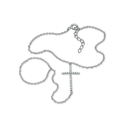 Sterling Silver Cross Bracelet - .21 TCW Cubic Zirconia Cross Hand Chain Bracelet in .925 Sterling Silver