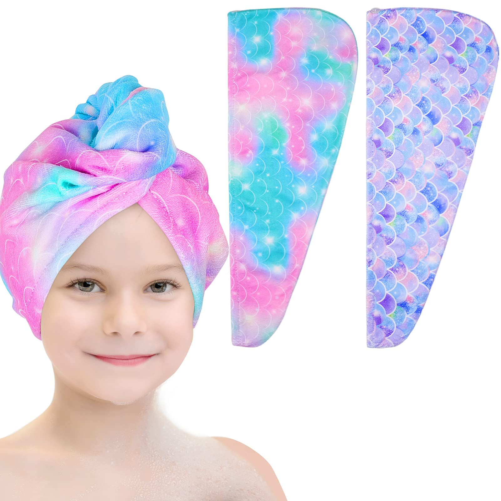 Microfiber Hair Towel Wrap for Kids 2 Pack Rapid Drying Hair Towel with