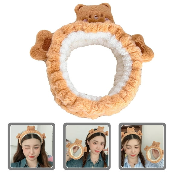 LEDMOMO Brown Bear Makeup Headband Soft Plush for Daily Skincare and Decoration