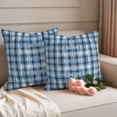 thumbnail image 2 of Blue Plaid Outdoor Waterproof Pillow Covers, Modern Simple Watercolor Buffalo Lattice Decorative Square Throw Pillowcase Sofa Cushion Sham for Patio/Couch/Chair, 16"x16" 2 Pack, 2 of 8