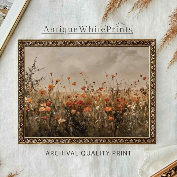 Vintage Wildflowers, Botanical Fall Landscape Prints, Wildflower Field, Autumn Impressionist Wall Decor, Antiquewhiteart Home Decor #49, Unframed Poster Size 8x12