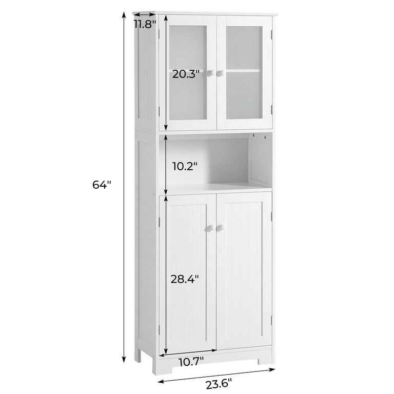 64” Bathroom Floor Storage Cabinet Large Freestanding Linen Tower Kitchen  Pantry Storage Cabinets with 2 Doors & Open Compartments for Kitchen Living