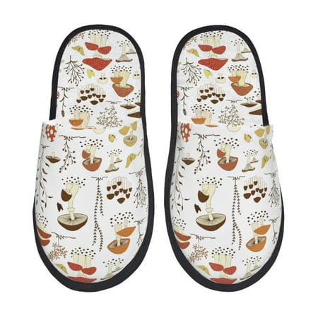 Balery Mushrooms And Butterflies Slient Indoor Furry Fleece Comfort House Shoes Soft Non-Slip Home Shoes Cotton slippers House Slippers-- Large