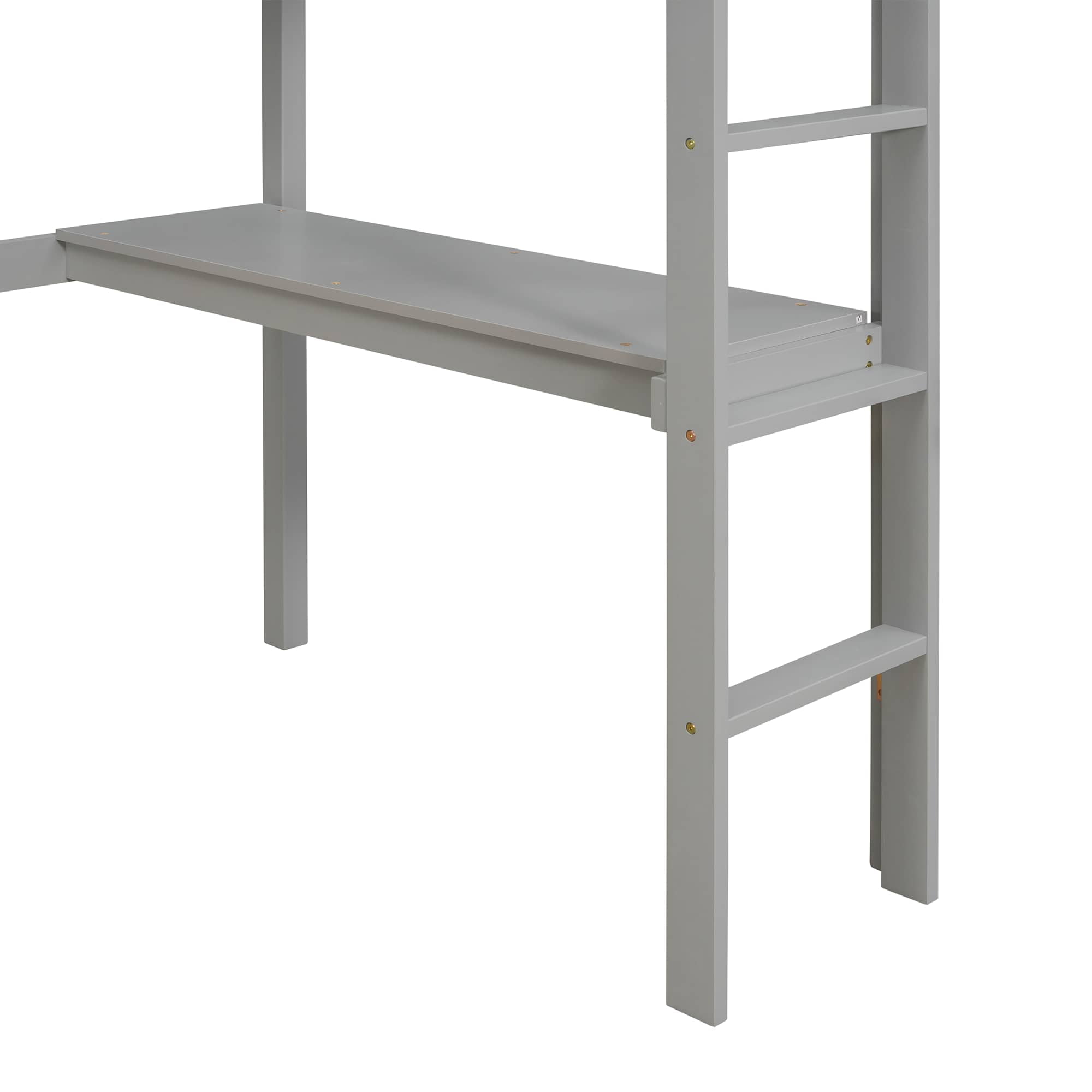 MAYEERTY Twin Loft Bed Pine Wood Bed Frame with Desk Guardrails Ladder,Grey