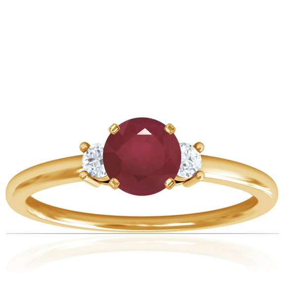 GemsNY July Birthstone - Classic Three Stone Round Ruby Ring (Grade - A | 0.75cttw)