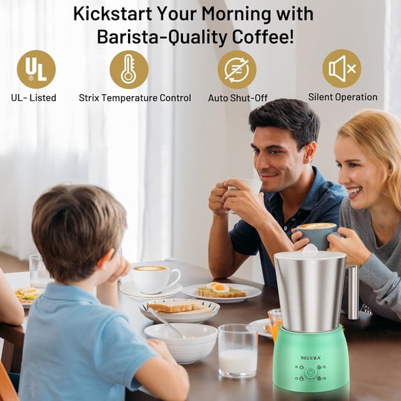 Detachable Milk Frother and Steamer, 17 oz Electric Milk Warmer, 4-in-1 Hot/Cold Foam Maker, - Stainless Steel Jug, Dishwasher Safe for Latte, Macchiato, Hot Chocolate (Green)