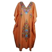 Mogul Womens Evening Kaftan Floral Embroidered Kashmiri Caftan Maxi Dress Cover Up