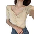 thumbnail image 3 of Camisas de manga corta con cuello en V para mujer, blusa de punto de manga corta para uso diario casual y citas, 3 of 5