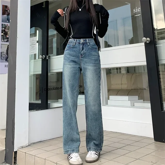 ZOENOVA Cargo Jean Woman's Retro Y2K Versatile Jeans Street Fashion Pantalones Mujer Baggy Loose Straight Denim Trousers mujer