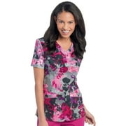 Landau Women's Rounded V-Neck Floral Print Scrub Top