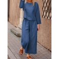thumbnail image 4 of Conjunto Casual Sólido De Dos Piezas, Camiseta De Manga Corta Con Cuello Redondo Y Pantalones Anchos De Cintura Alta, Ropa De Mujer, 4 of 4