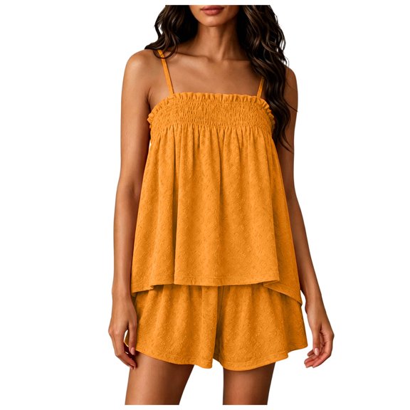vigerkar Women Gingham Set Sleeveless Tank Top Plaid Shorts Pajama Set Sleepwear Y2k Summer Outfits (Yellow, S)