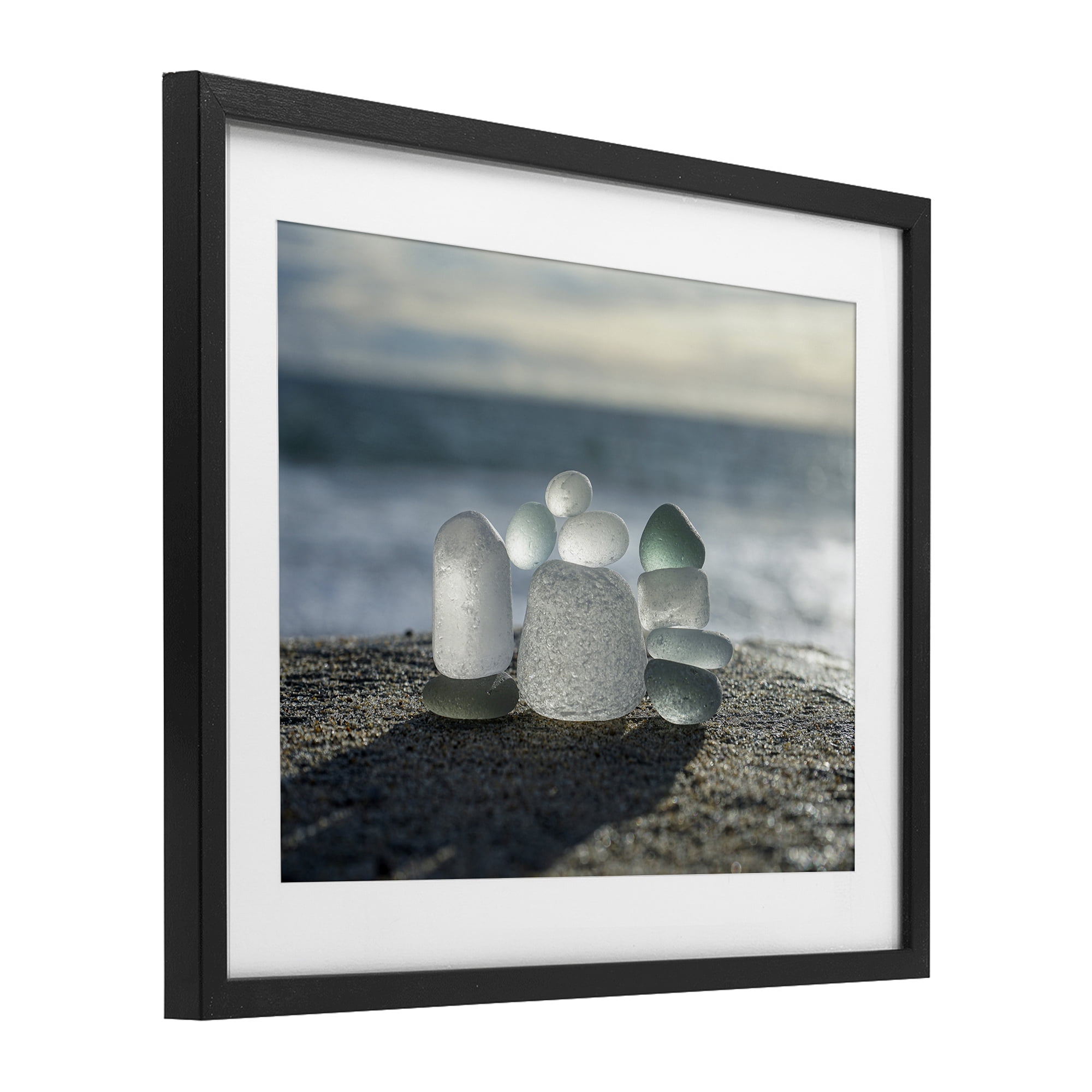 Stupell Industries Balancing Sea Glass Pebbles Black Framed Print Under Glass, design by LMarie Allen