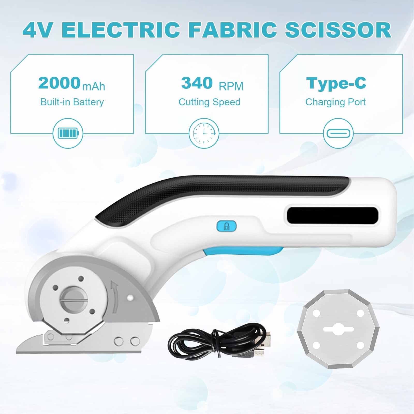 4V Cordless Electric Scissors with Replaceable Blade – Versatile for Multiple Materials, Rechargeable via Type - C, Safe & Comfort Grip