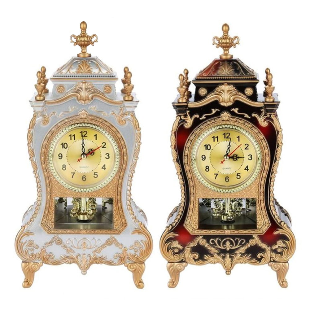 Antique Clock, Vintage European Desk Clock, 12 Music Chime Antique Desk Clock, Wall Clock with Pendulum and Chimes for Home Decoration