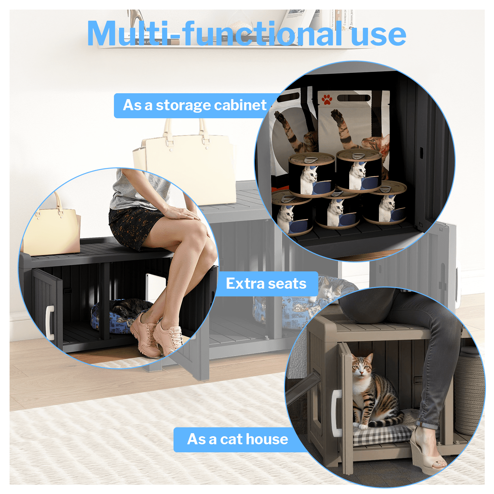 Resin Cat Litter Box Enclosure - Hidden Multi-Functional Furniture with Double Doors, Waterproof UV-Resistant, Spacious Odorless Design for Indoor Outdoor Use