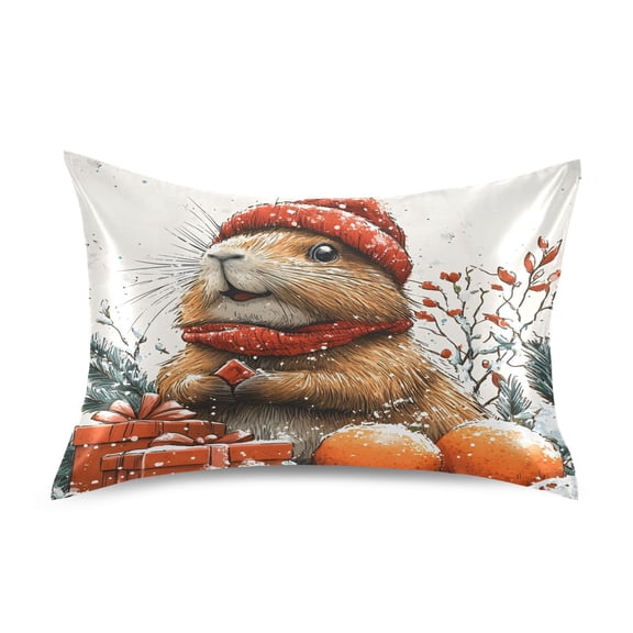 JSTEL Christmas Squirrel Satin Pillowcase Standard Size Pillow Cases Envelope Closure Bed Pillow Cover, 20 x 26 inch