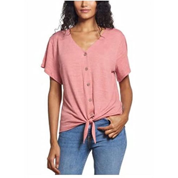 Weatherproof Vintage Women's Tie Front Top, Rose Heather, Large