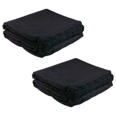 2 Pack 7'x13' Black Pre Tarp Blanket with Grommets for Tarp & Cargo Load & Protection - Heavy Duty Textile Moving Blankets for Packing & Shipping Furniture - Non-Abrasive Surface
