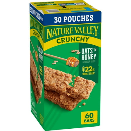 Nature Valley Crunchy Oats 'n Honey Granola Bars, 60 Bars, 44.7 OZ (30 Pouches)