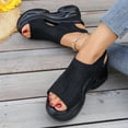 thumbnail image 6 of Women's Platform Sandals, Breathable Knit Open-Toe Slip-On Shoes, Comfortable Wide Width Casual Dress Sandals for Daily Walk Summer, Black/White/Beige, 6 of 10