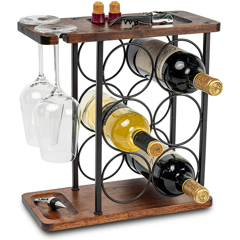 ALLCENER Wine Rack with Glass Holder, Countertop Wine Rack, Wooden Wine  Holder with Tray, Perfect for Home Decor & Kitchen Storage Rack etc (Hold 6