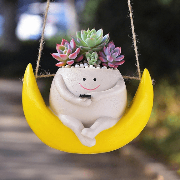 Hanging Planter, Swing Hanging Planters for Indoor Plants, Swinging Plant Pot Face Hanging Flower Pots Resin Head Planter for Outdoor, Gift Ideas for Mother