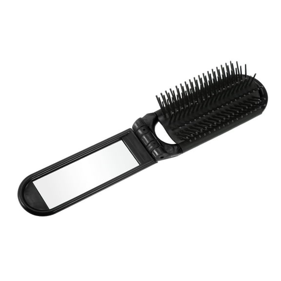 Vocoste 1 Pc Women's Portable Foldable Mirror Comb for Curly Straight Dry Hair Black