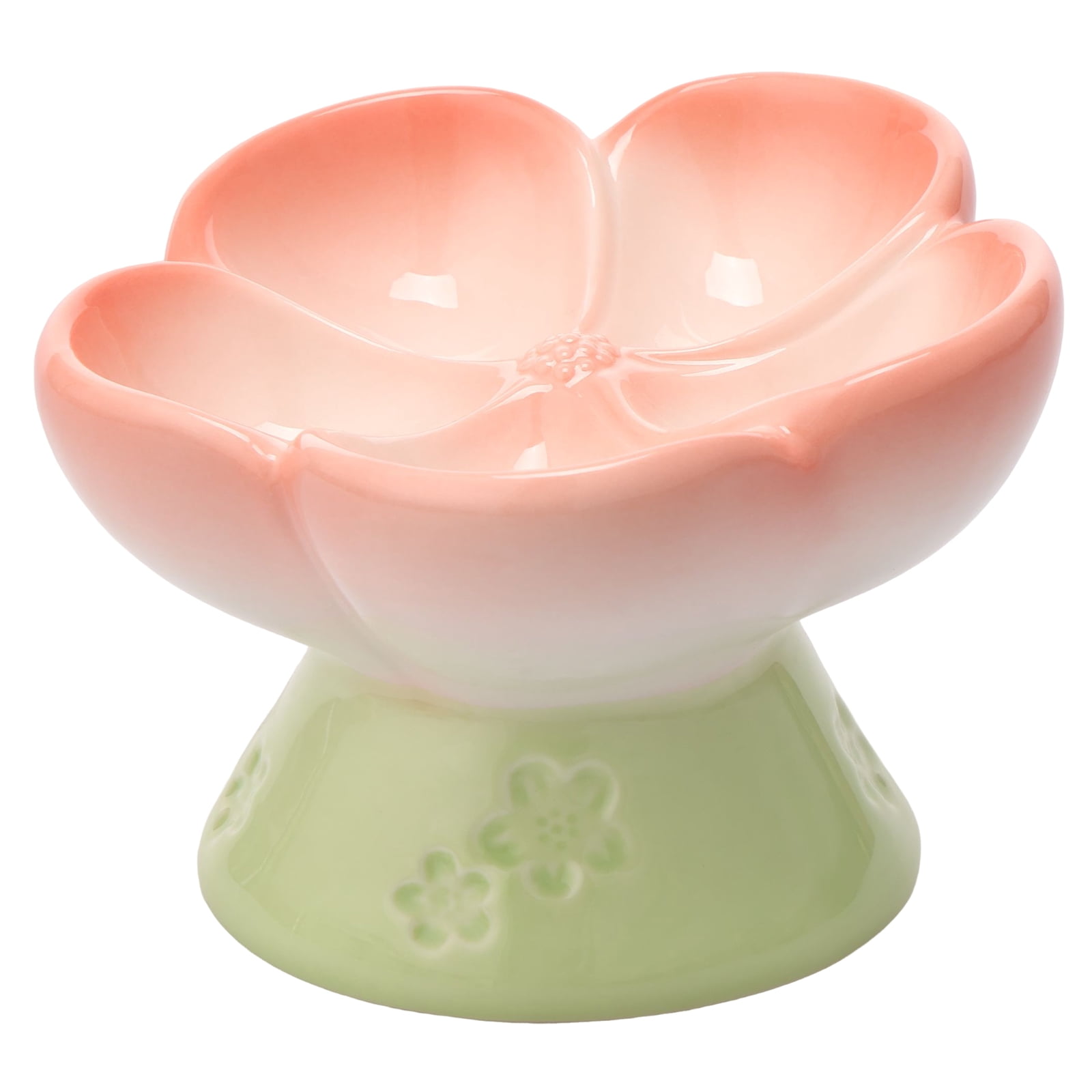 CERAMICS Raised Slow Feeder Cat Bowl, Ceramic Elevated and Titled Glass Food Bowl Small Dogs Slow Feeder, Flower Shaped Cute Cat Dish for Dry and Wet Food (Pink, 5.5")