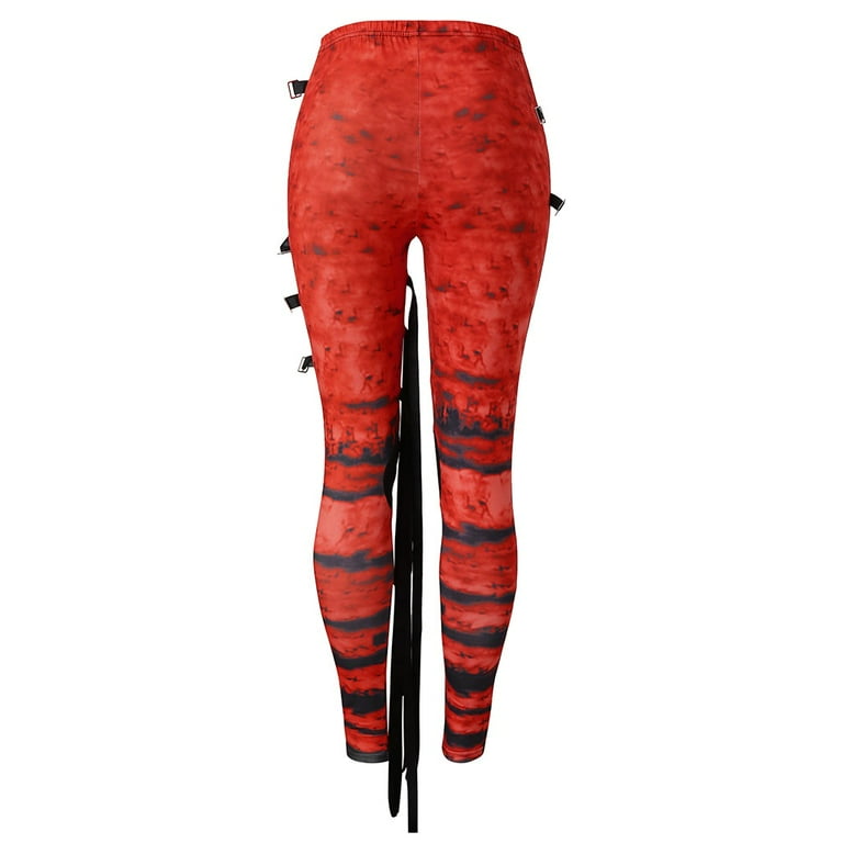 Pgeraug leggings for women Cool Ultra Gathered Gothic Rocker Distressed  Punk Tie Leggings pants for women Red 2XL 