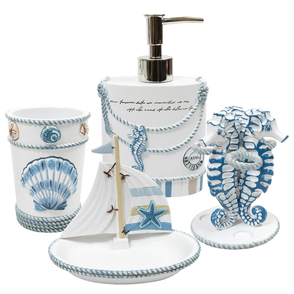 Beach Life Bath Accessory Collection 4 Piece Bathroom Set