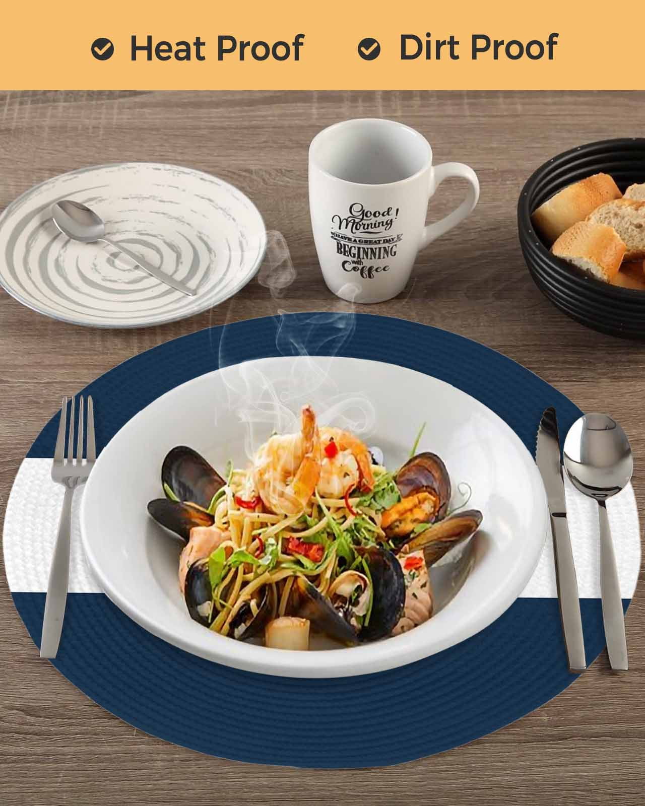 Round Placemats Nautical Anchor 15 inch Set of 4 Table Mats for Dining Table Dark Blue White Heat Resistant Non-Slip Kitchen & Home Decorative Place Mat Set