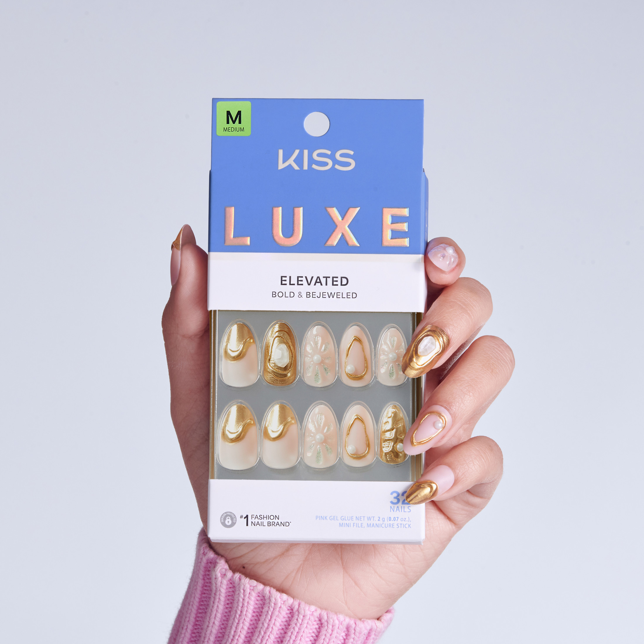 Kiss Luxe Medium Almond Press-On Nails Gold, 32 Pieces photo 8