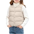 thumbnail image 2 of YUANxueke Kids Lightweight Crewneck Puffer Vest Sleeveless Padded Gilet Fall Winter Warm Quilted Vest,Beige,3-4 Years, 2 of 7