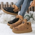 thumbnail image 4 of Womens Snow Boots Fashion Low Top Splice Leather Lace up Fuzzy Winter Booties Antislip Cold Weather Ankle Boots, 4 of 6